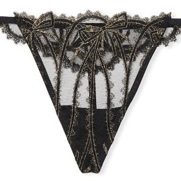 VS DREAM ANGELS Shine Lace V-String Panty Black Gorgeous Sexy NWT - Picture 9 of 16